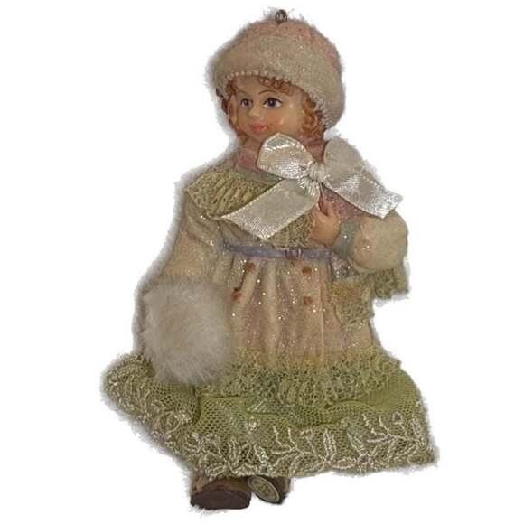 Vintage Victorian Style Doll Ornament classic winter Christmas gift 1980s girl - Picture 2 of 7